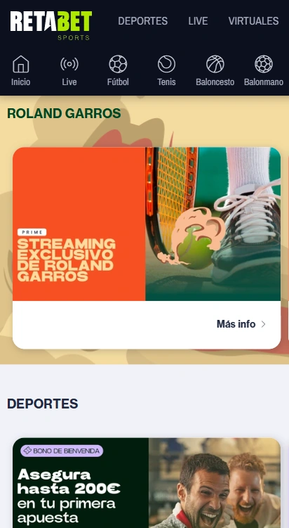 Diseño moderno de la app oficial de Retabet